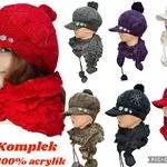 Komplet Czapki + Szaliki Damskie 100% Akryl