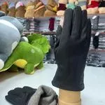 Rękawiczki męskie czarne ze skórzanym wykończeniem