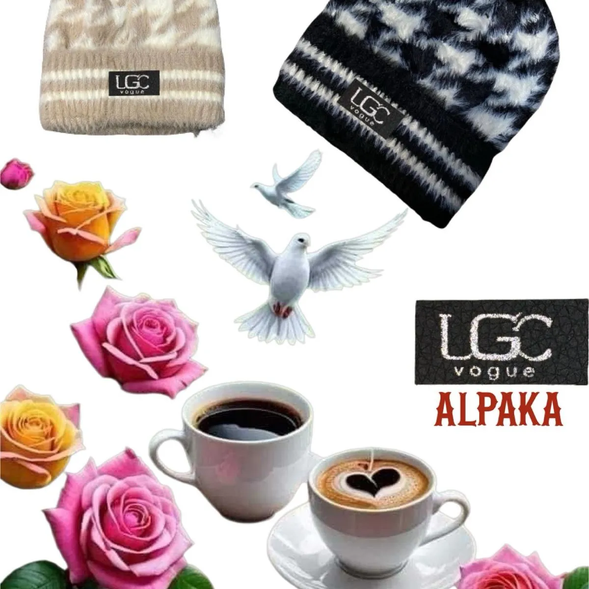 Czapka damska LGCC Vogue beżowo-czarna wzór cętkowany