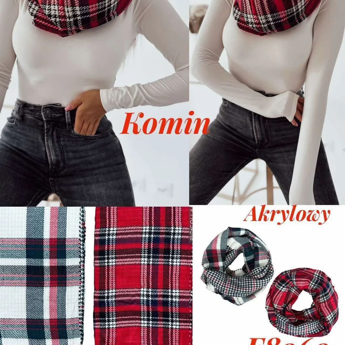 Kominiarki damskie w kratę akryl F8969