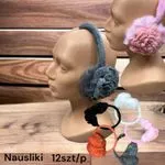 Nauszniki damskie futrzane szare i różowe, 12 szt/op