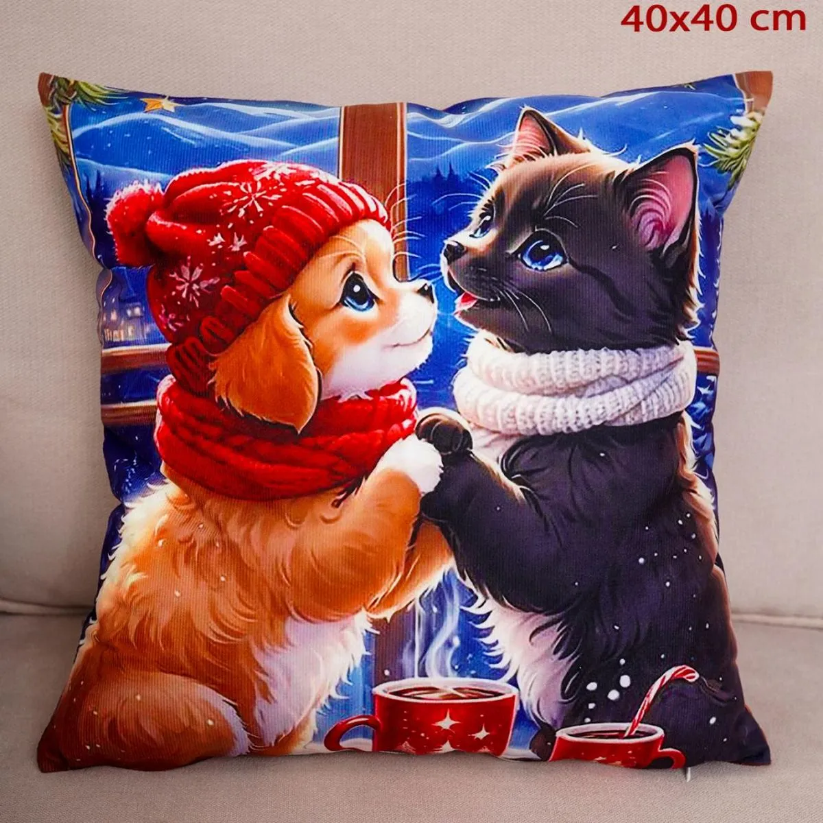 Poszewki na poduszkę 40x40cm koty świąteczne
