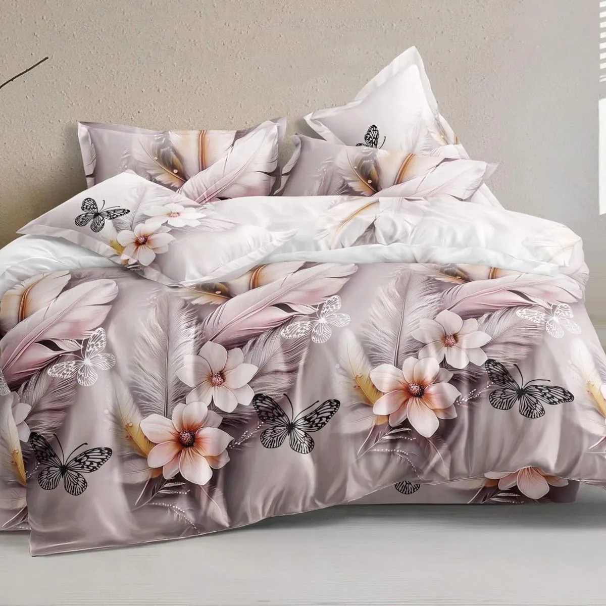 Komplet Pościel 4CZ 200/220 Kwiaty Motyle A43