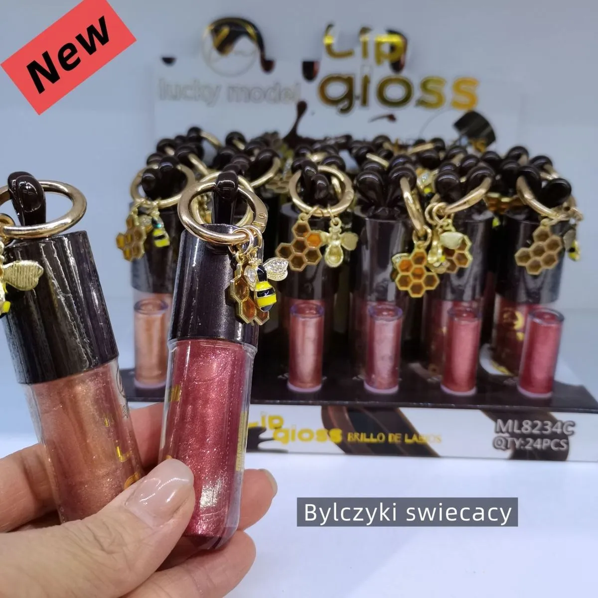 Lip Gloss Błyszczący Lucky Model ML924C z charmsem pszczoły