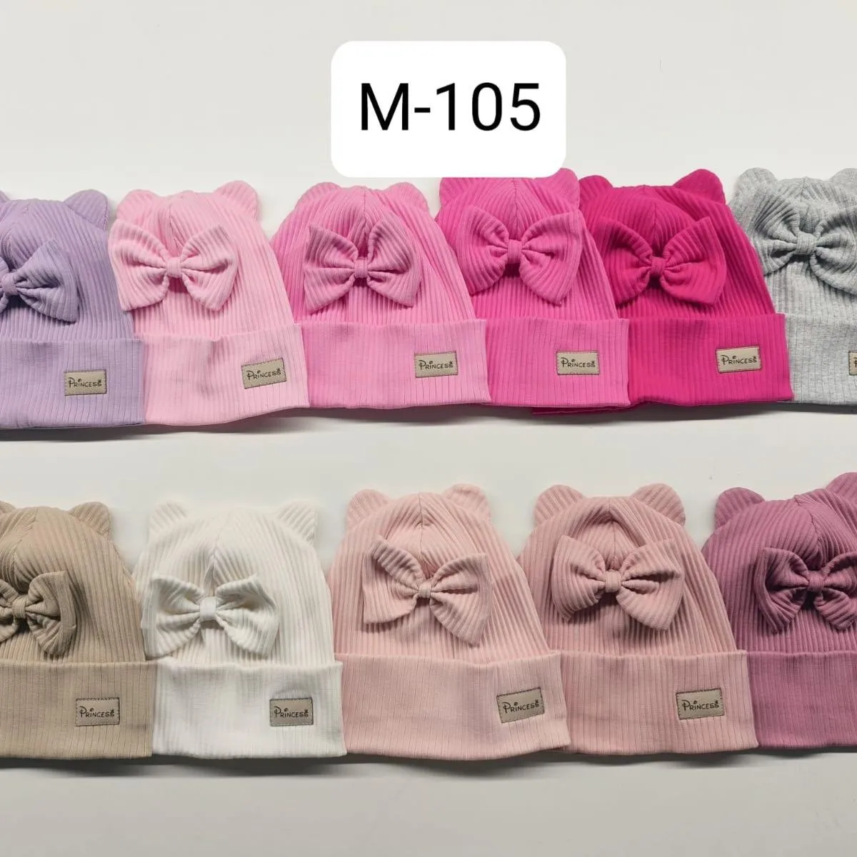 Czapki dziecięce z uszami i kokardą M-105, 10 szt