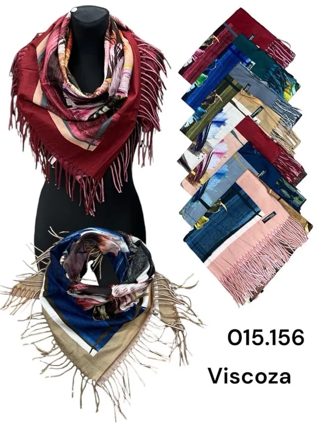 Szaliki damskie wzorzyste viscose z frędzlami