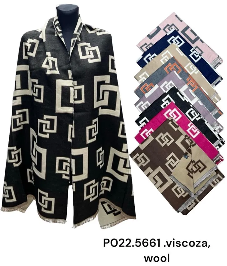 Szale damskie viscose wool wzór geometryczny multikolor