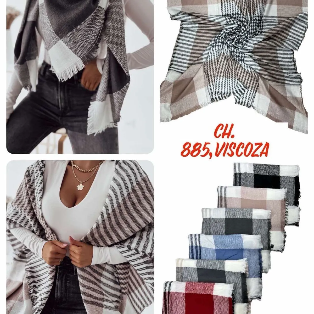 Szale damskie wiskoza 88% CHL, mix kolorów