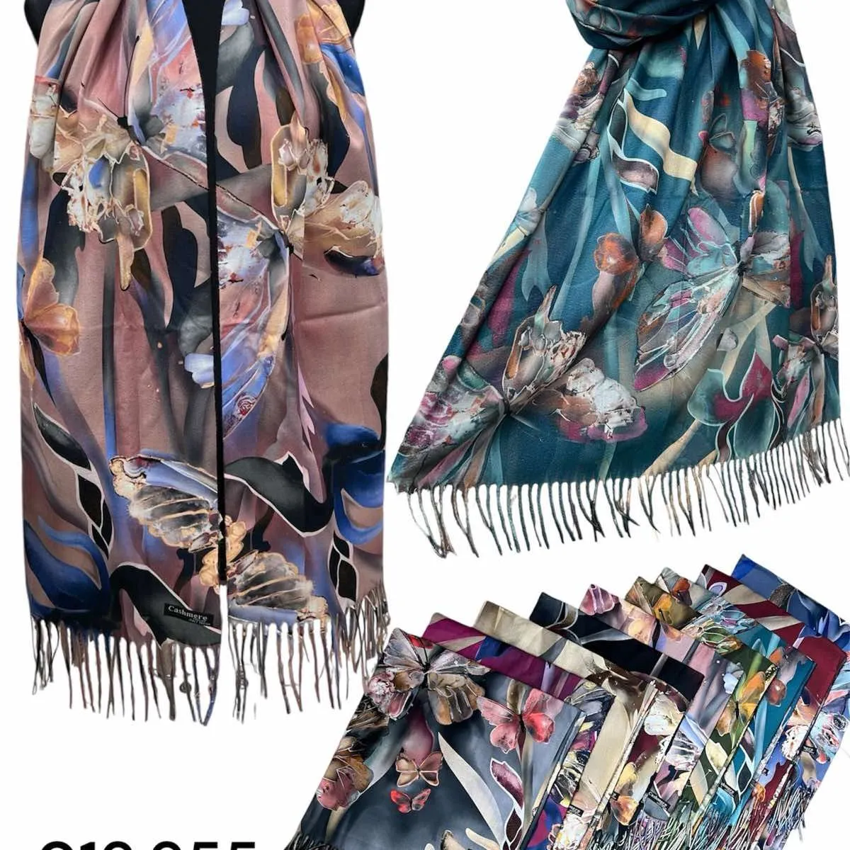 Szaliki damskie z motywem kwiatowym Cashmere 12 szt