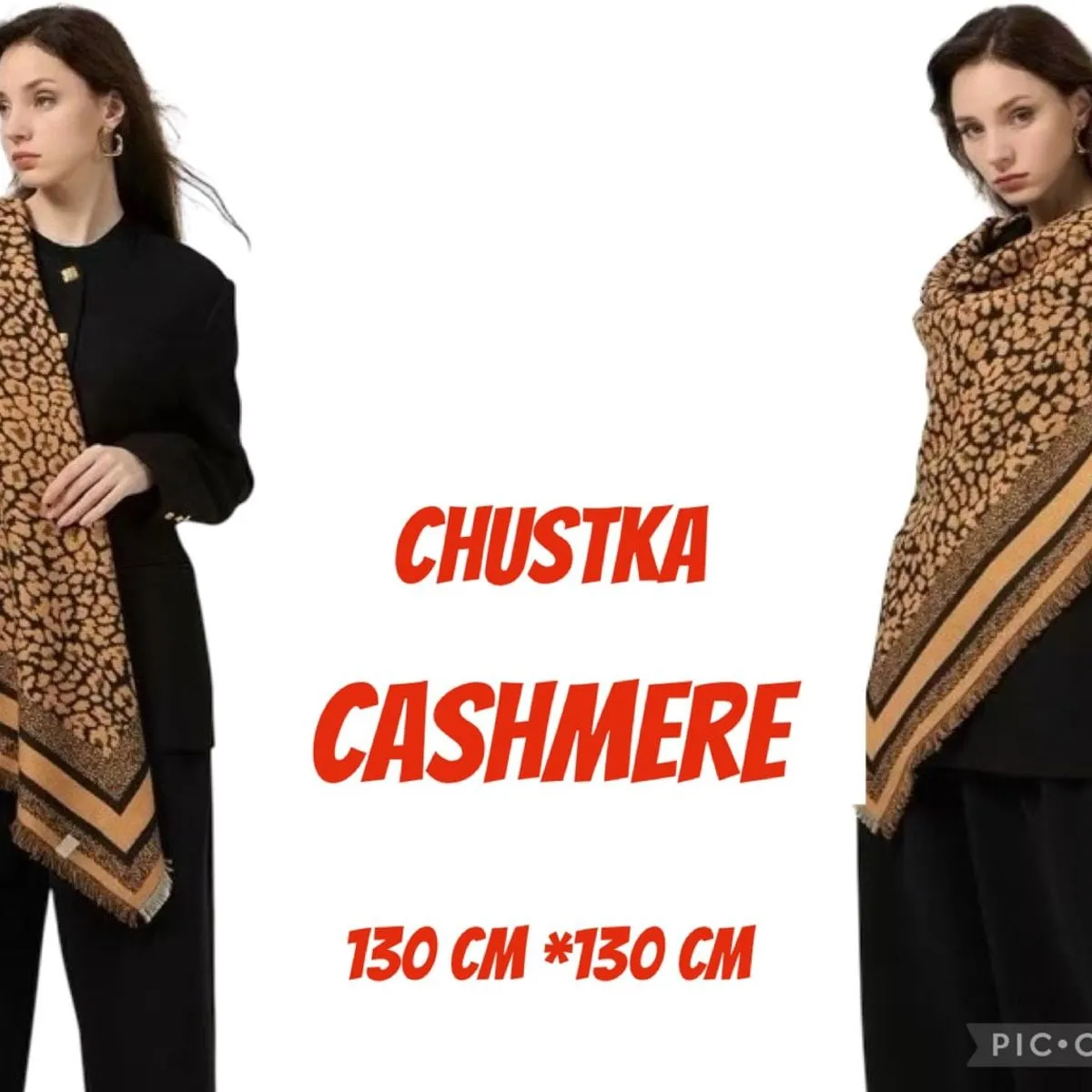 Chustka damska cashmere leopard 150x130 cm