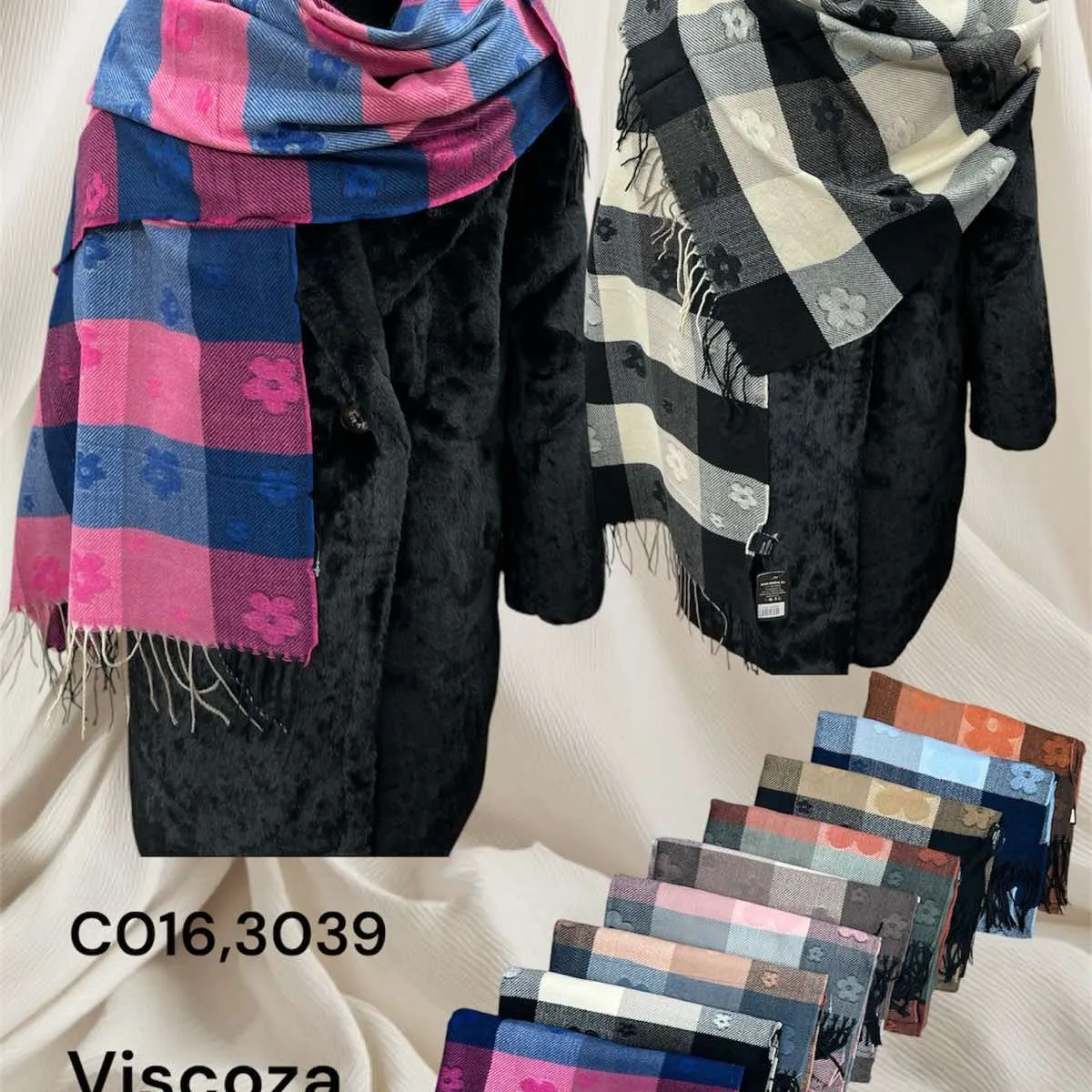 Szaliki damskie wzór w łapki wełniane C016.3039