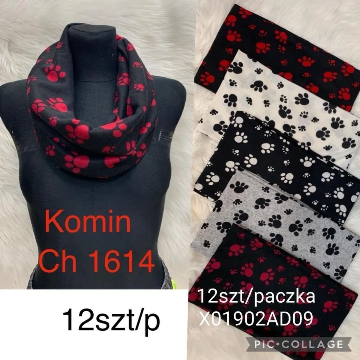 Kominy damskie z nadrukiem łapek Ch 16114, 12 szt/paczka