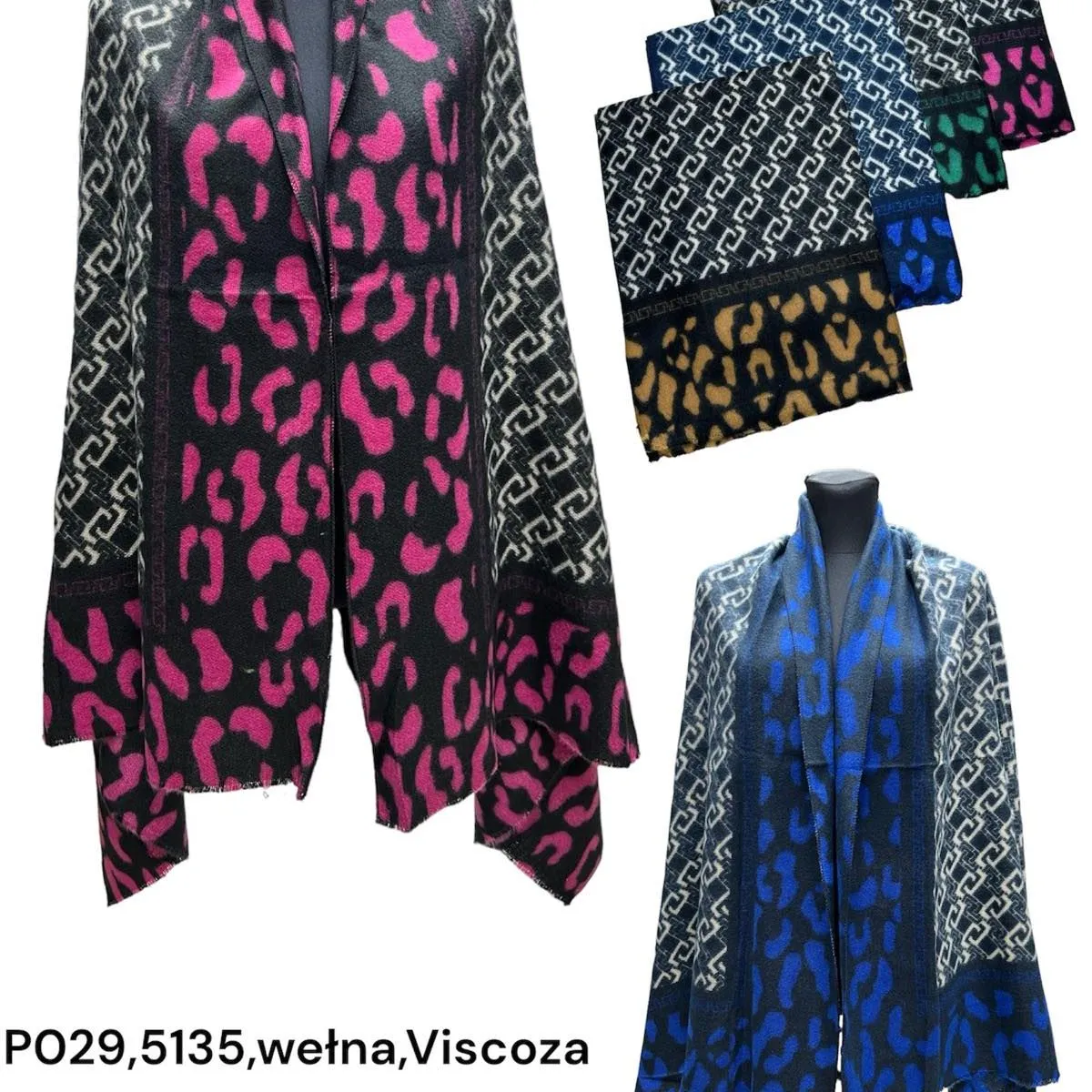 Szaliki damskie wzór panterka P0295135 wełna viscose