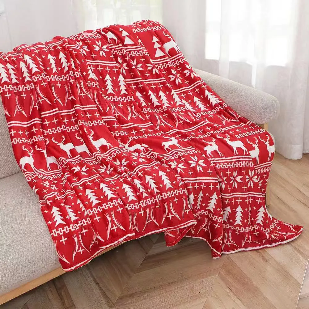 Koce Świąteczne 200x220cm Czerwone z Motywem