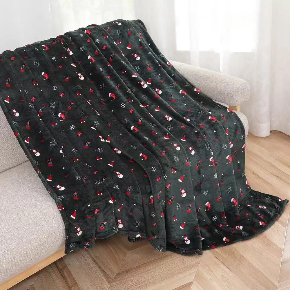 Koce świąteczne 200x220cm czarny z motywem Santa