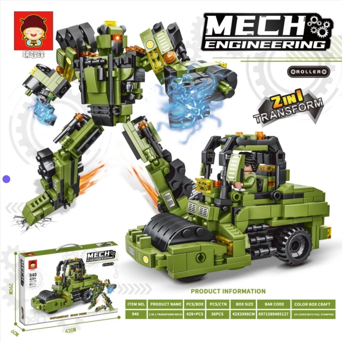 Klocki Mech Engineering Auto Robot Zielony Transformer