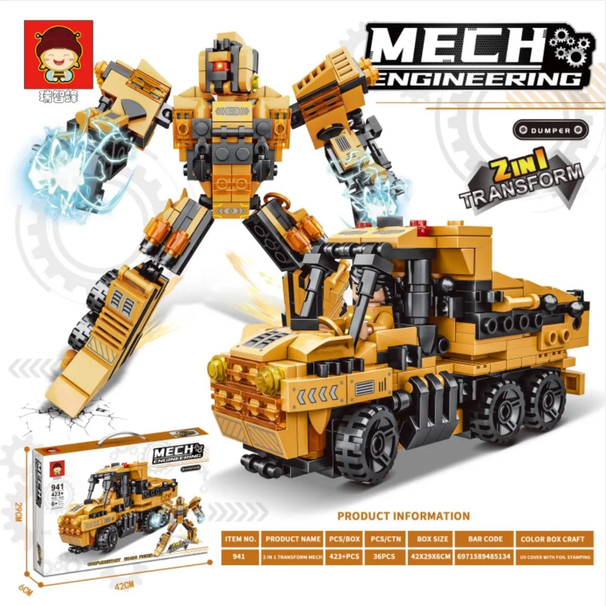 Klocki Mech Engineering Dump Truck Transformer Robot