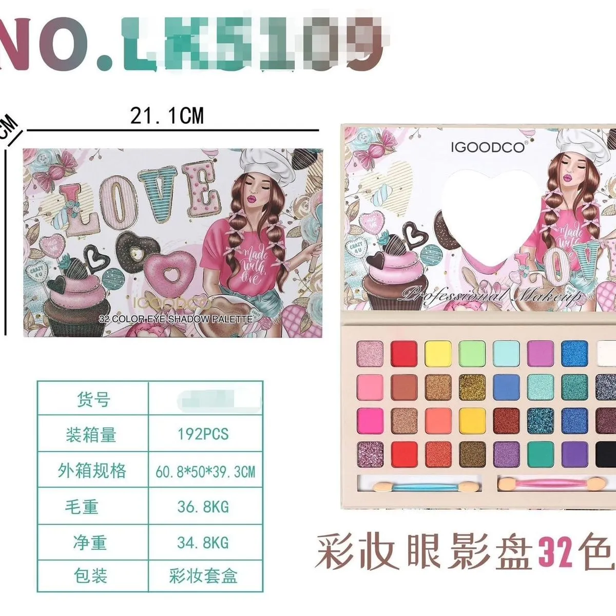 Paleta cieni 32 kolory Igooco Love Makeup 34.8g