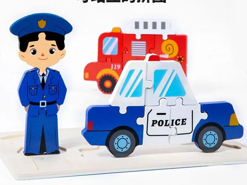 Zestaw z puzzlami policjant, radiowóz i straż pożarna