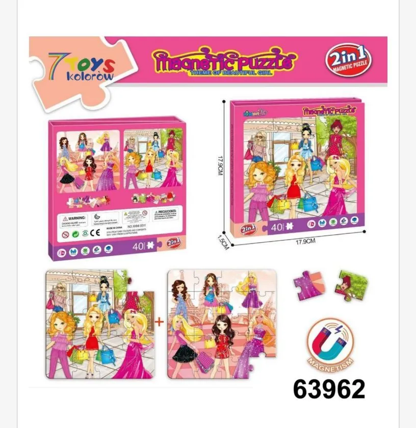 Zabawki Puzzle Magnetyczne 2w1 40 elementów