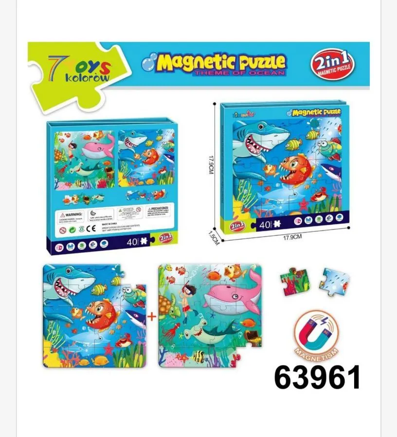 Puzzle Magnetyczne 2w1 Podwodny Świat 7+40 elementów