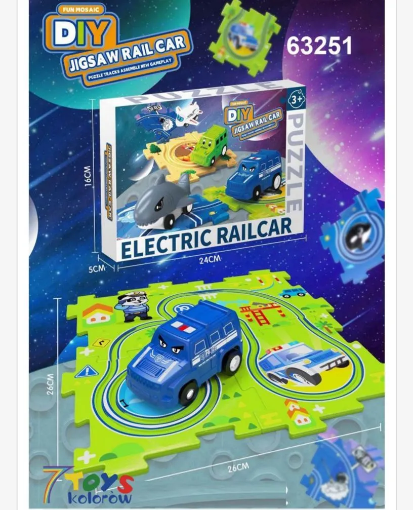 Zabawka Elektryczny Wagon Kolejowy DIY Puzzle 24x24 cm