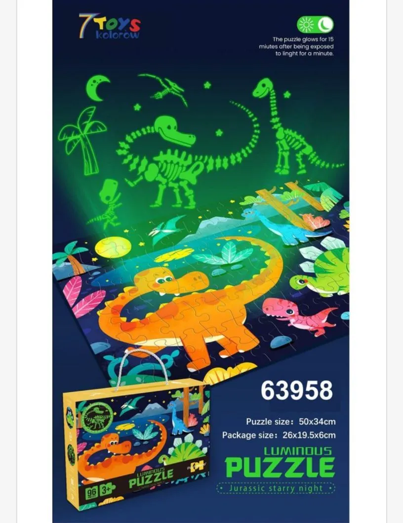 Puzzle Luminous Dinozaury Glowing 50x34cm