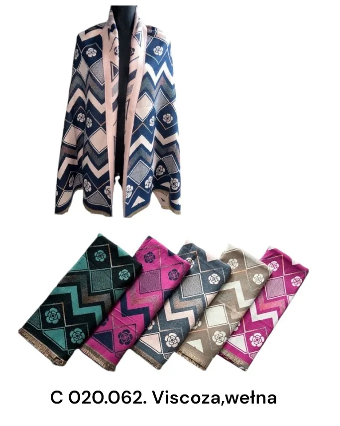 Szaliki damskie wzorzyste viscose/włóknina 12 szt