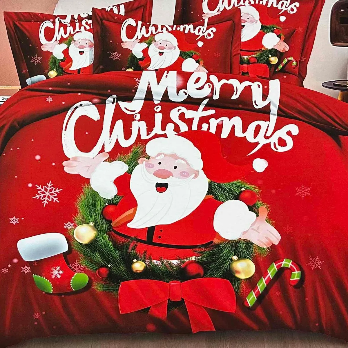 Komplet Pościeli Świąteczny 160/200 Santa Claus 4cz Satyna Bawełna