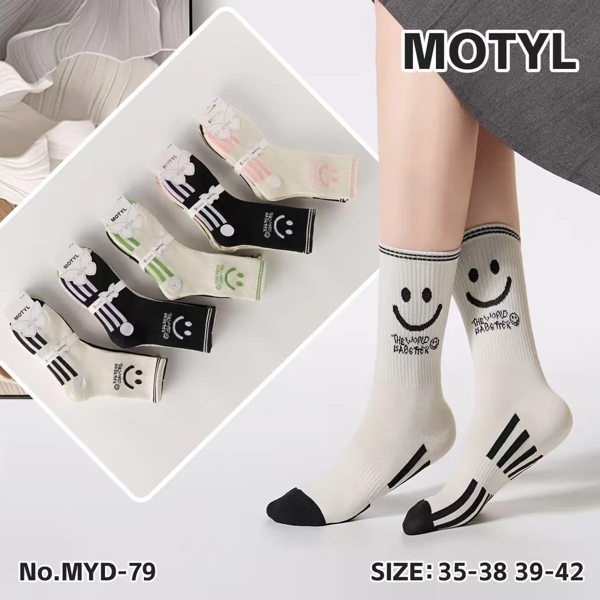 Skarpetki damskie Mototyl z emotkami, rozmiar 35-42, 6 kolorów