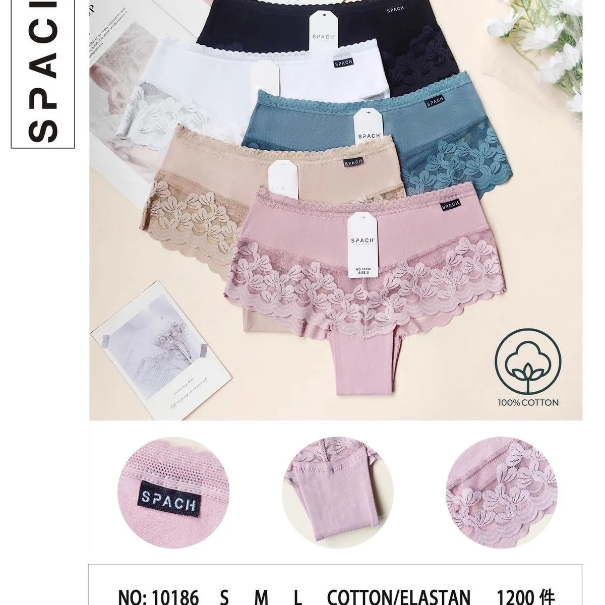 Majtki damskie SPACH bawełna/elastan S, L, różowe/beżowe/czarne