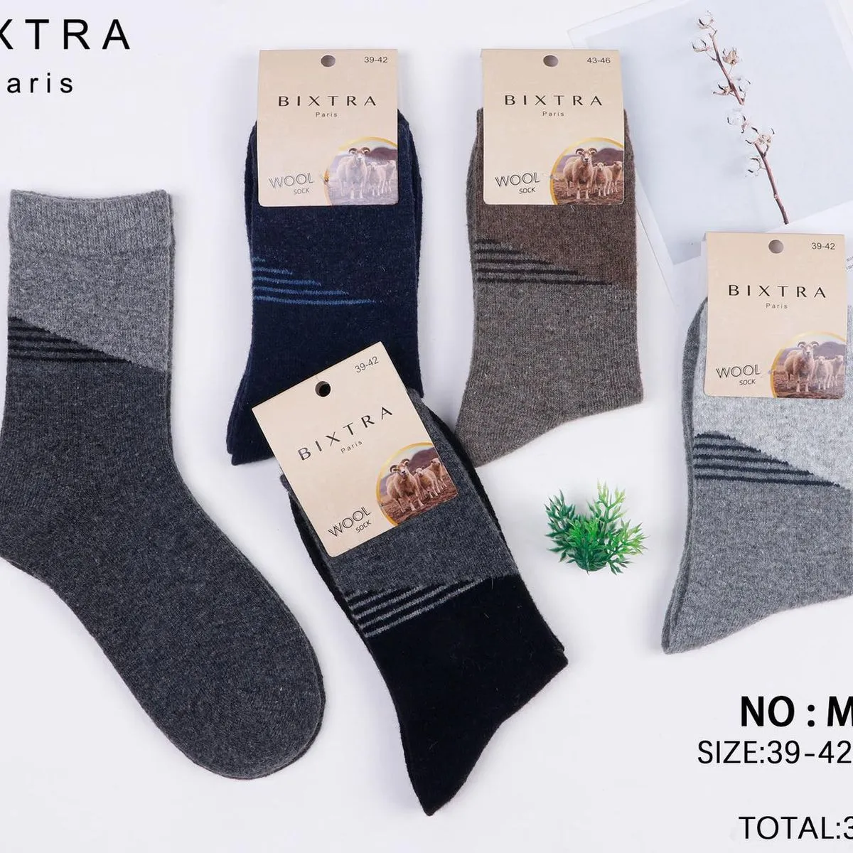 Skarpetki damskie BIXTRA Wool NO-M600 szary/czarny granatowy