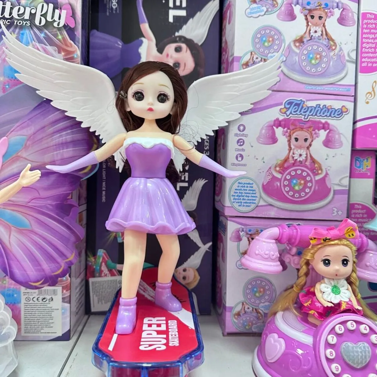 Muzyczna Lalka Świetlna Angel Skateboard Bump & Go