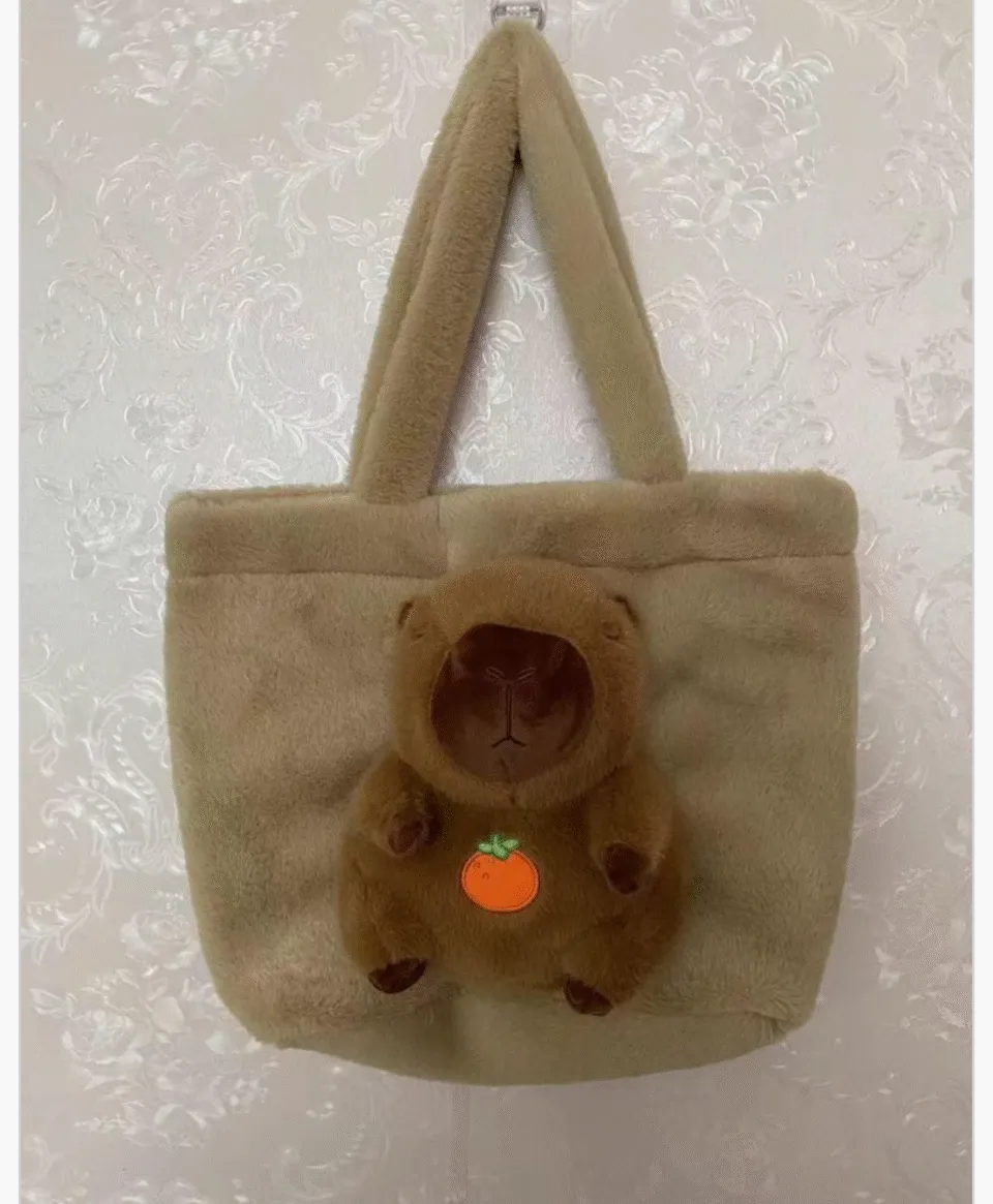 Pluszowa Torebka Kapibara z Maskotką 3D, Miękka Beżowa