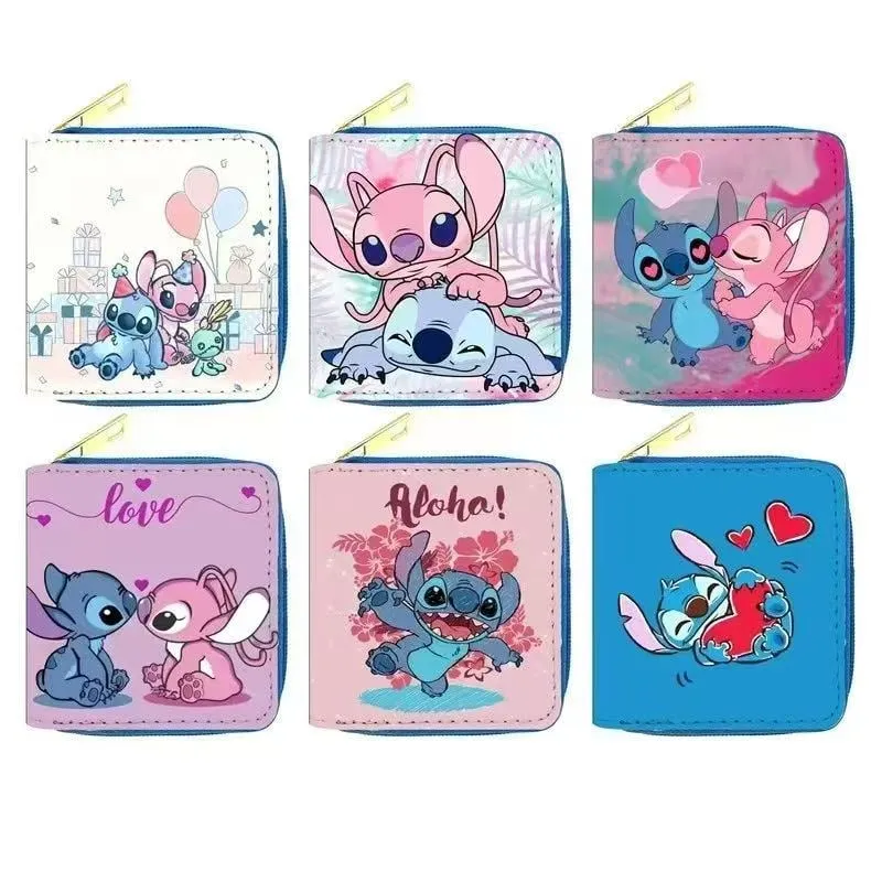 Portfel Dziecięcy Stitch i Angel, kwadratowy na suwak, mix wzorów