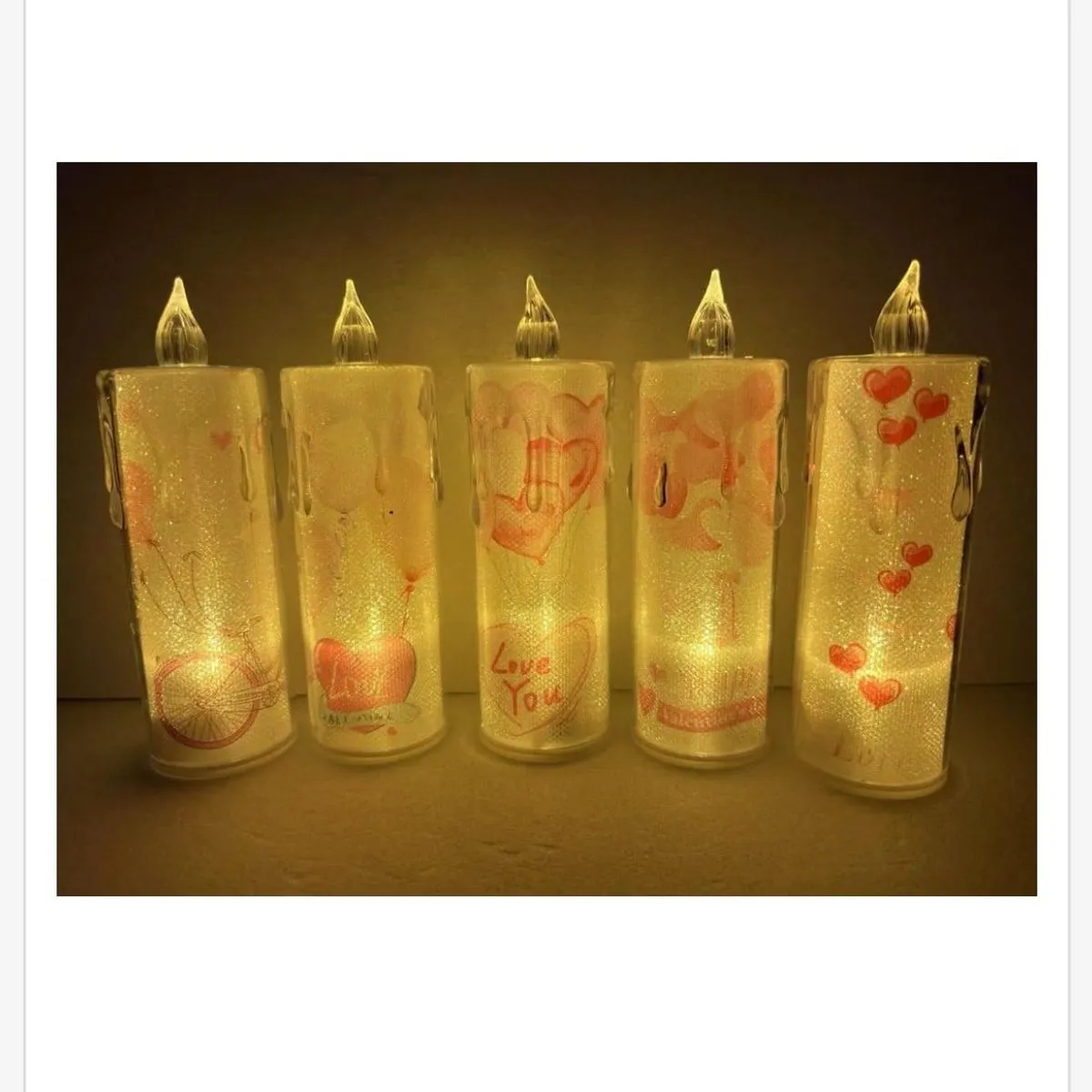 Świeca Elektryczna LED 12cm z Sercami Love You
