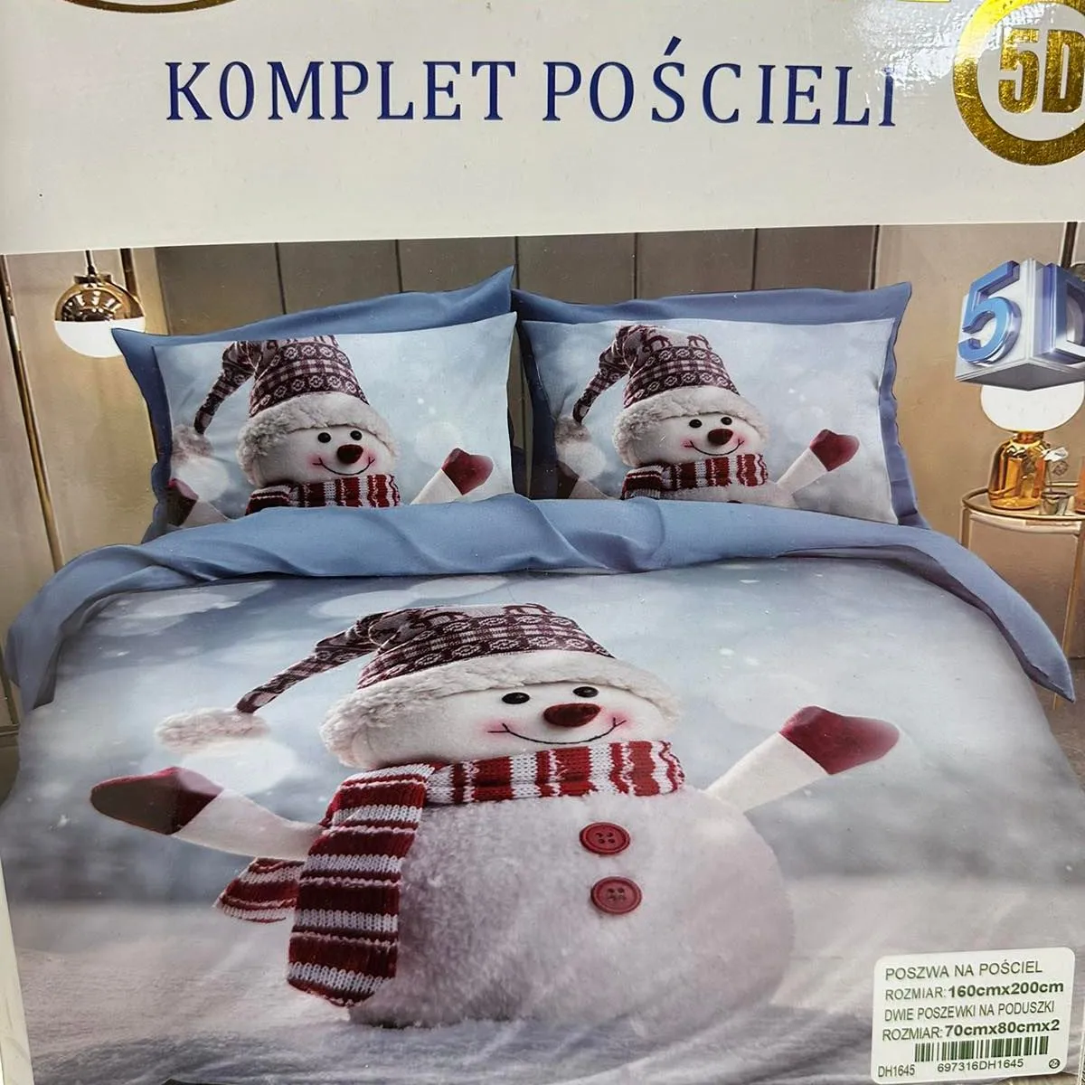 Komplet Pościeli 3cz 160/200 Śnieg z Bałwankiem RB Rui Bang