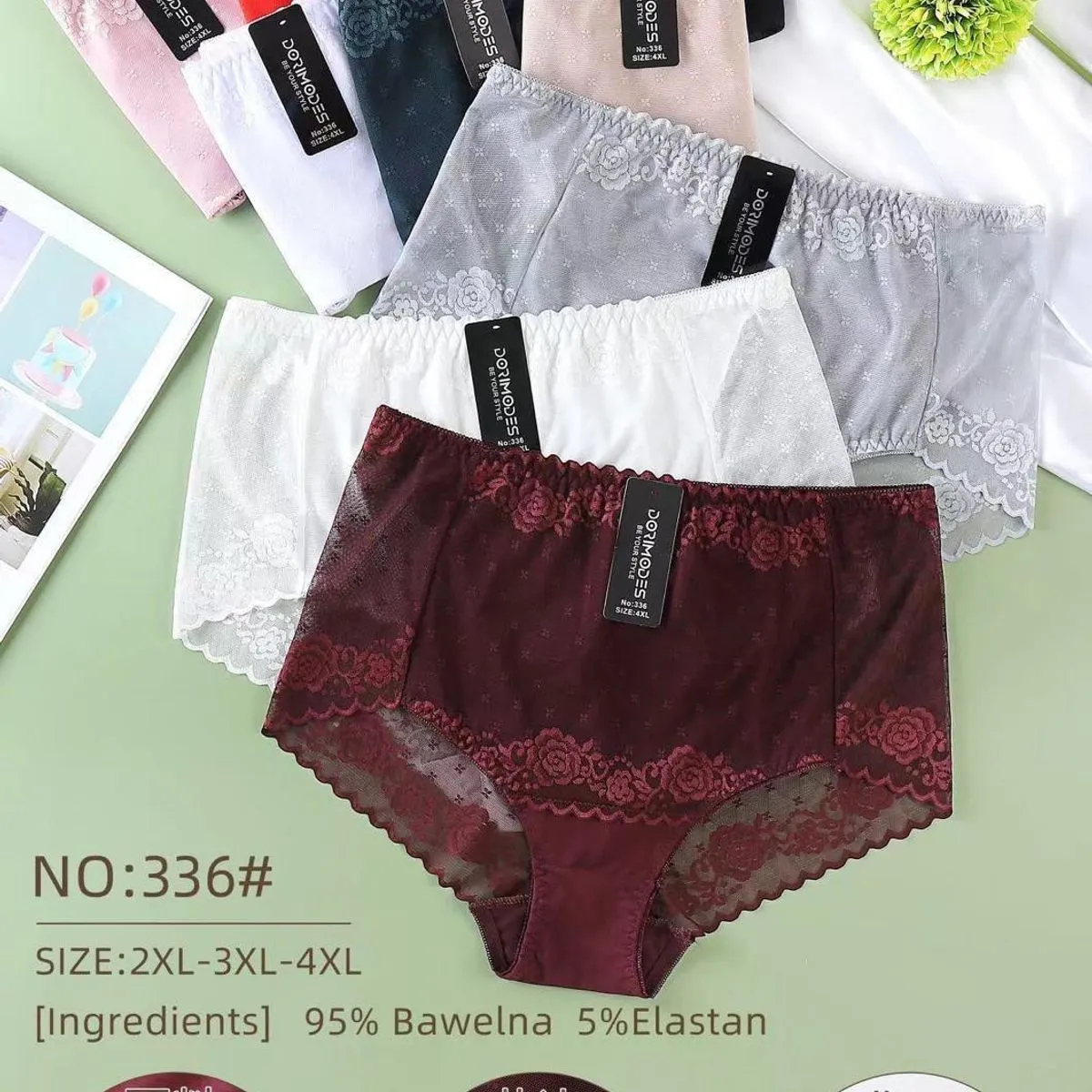 Majtki damskie bordowe 2XL-4XL 95% bawełna 5% elastan