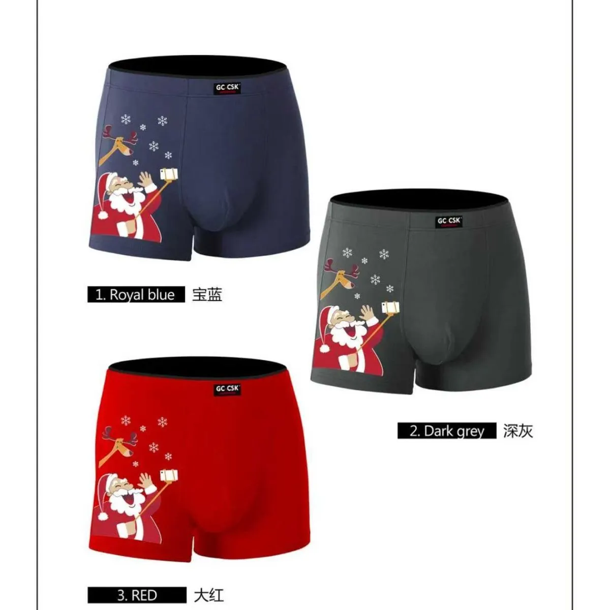 Bokserki męskie świąteczne NO.YME-715 Royal Blue/Dark Grey/Red