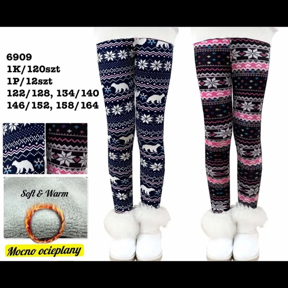 Legginsy dla dzieci zimowe z pomponami 6909