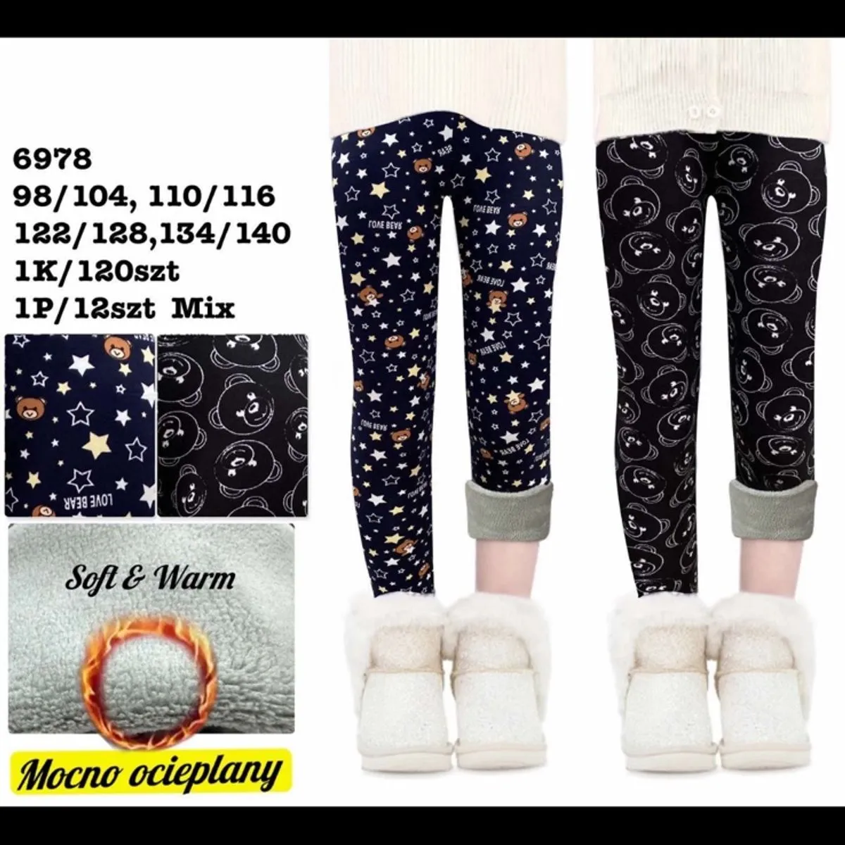 Legginsy dla dzieci granatowe z gwiazdkami Soft Warm 120