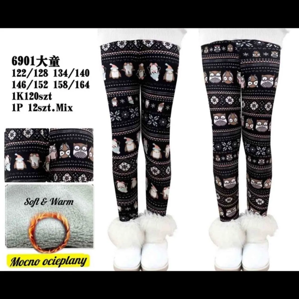 Legginsy dla dzieci z motywem pingwinów 114-116 cm