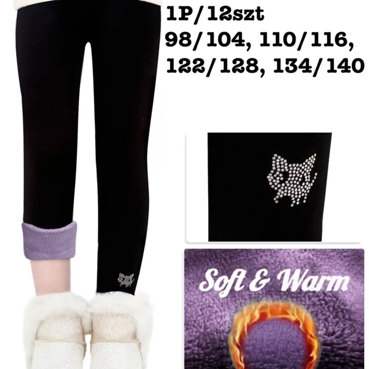 Legginsy dla dzieci Soft & Warm ocieplane fioletowe