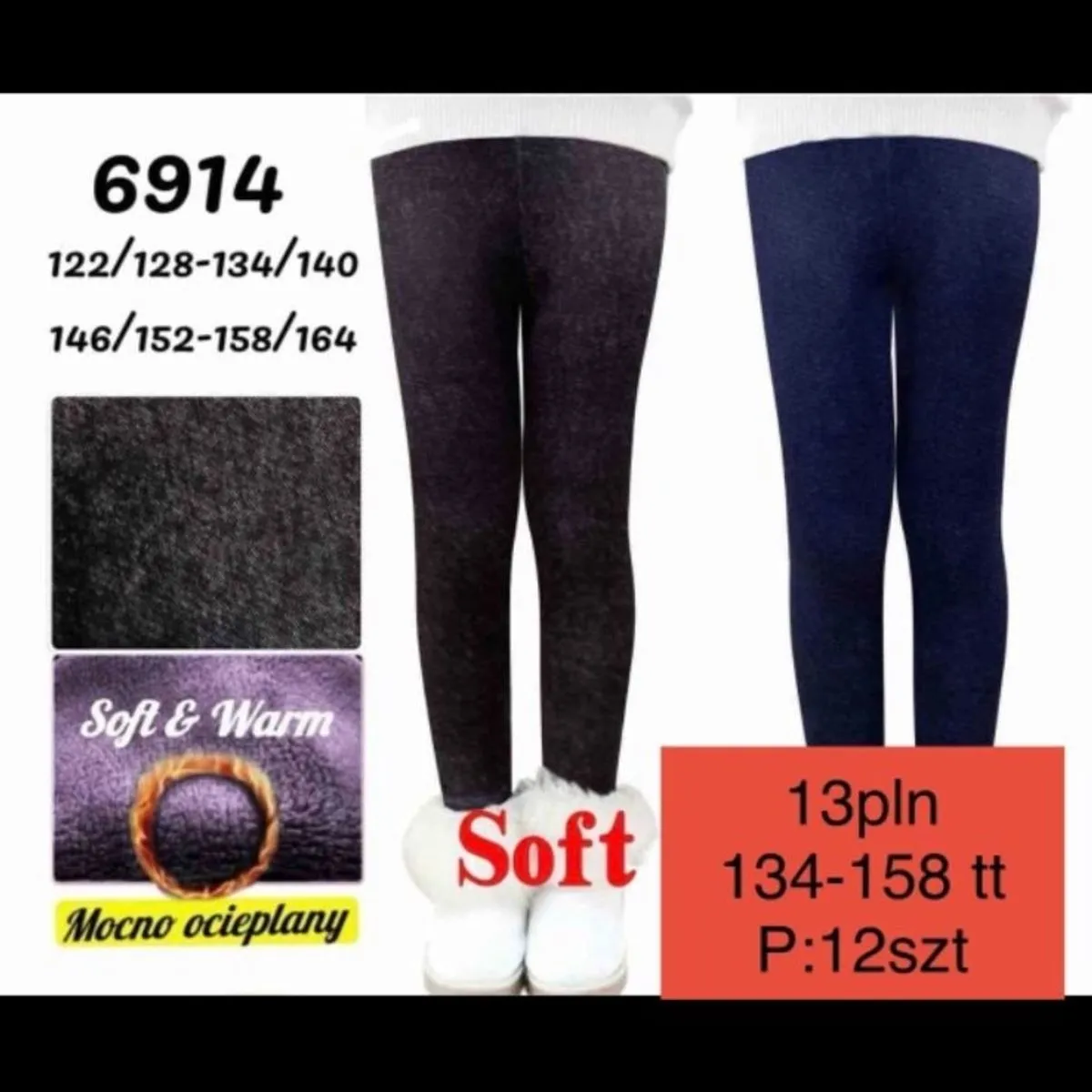 Legginsy dla dzieci Soft & Warm 134-158 cm szary/granatowy