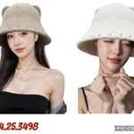 Czapki damskie beżowe z uszami bucket hat