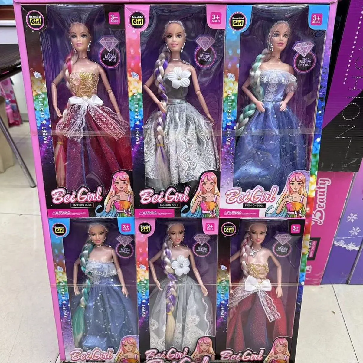 Zestaw 6 lalek Be Girl w kolorowych sukniach