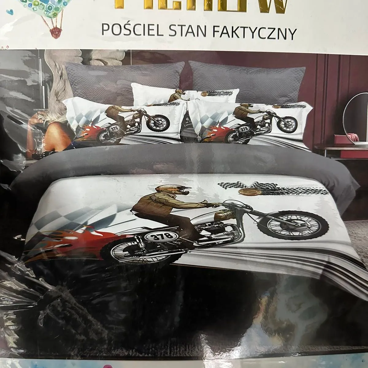 Pościel 160/200 Filrdown fakturowana motywy motocyklowe