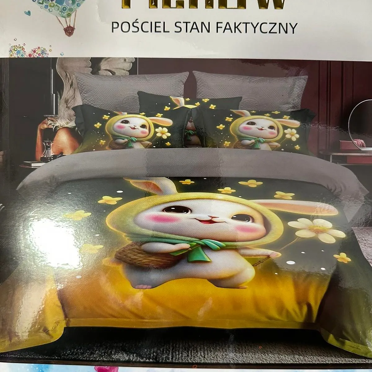 Pościel 160/200 z królikiem żółtym 100% nie farbująca
