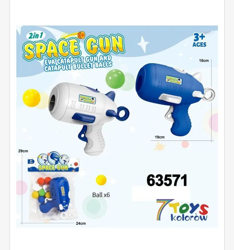 Pistolet 2w1 Space Gun + katapulta z 6 piłkami 3+