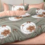 Komplet Pościel 4CZ 160/200 Różowo-Szary Kwiaty
